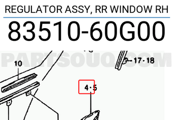 Suzuki 8351060G00 REGULATOR ASSY, RR WINDOW RH