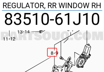 Suzuki 8351061J10 REGULATOR, RR WINDOW RH