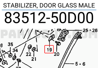 Suzuki 8351250D00 STABILIZER, DOOR GLASS MALE