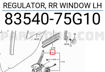 Suzuki 8354075G10 REGULATOR, RR WINDOW LH