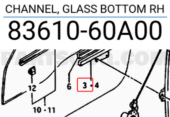 Suzuki 8361060A00 CHANNEL, GLASS BOTTOM RH