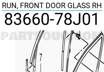 Suzuki 8366078J01 RUN, FRONT DOOR GLASS RH