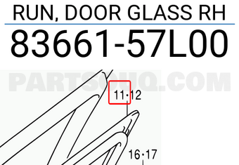 Suzuki 8366157L00 RUN, DOOR GLASS RH