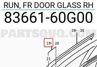 Suzuki 8366160G00 RUN, FR DOOR GLASS RH