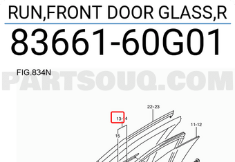 Suzuki 8366160G01 RUN,FRONT DOOR GLASS,R