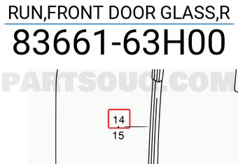 Suzuki 8366163H00 RUN,FRONT DOOR GLASS,R