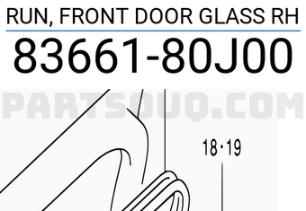 Suzuki 8366180J00 RUN, FRONT DOOR GLASS RH