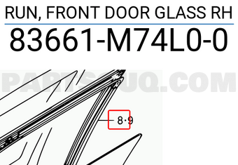 Suzuki 83661M74L00 RUN, FRONT DOOR GLASS RH