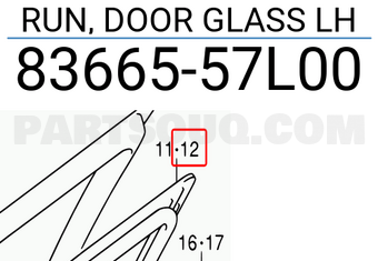 Suzuki 8366557L00 RUN, DOOR GLASS LH
