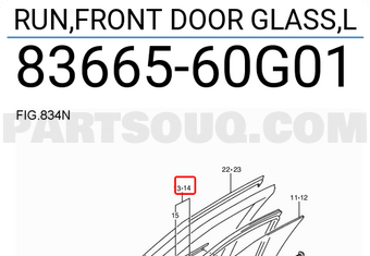 Suzuki 8366560G01 RUN,FRONT DOOR GLASS,L