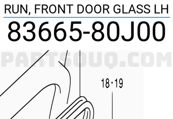 Suzuki 8366580J00 RUN, FRONT DOOR GLASS LH