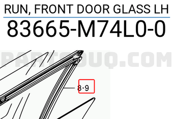 Suzuki 83665M74L00 RUN, FRONT DOOR GLASS LH