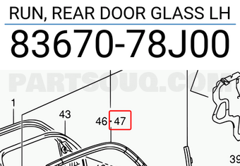 Suzuki 8367078J00 RUN, REAR DOOR GLASS LH