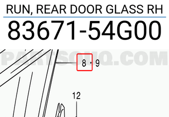 Suzuki 8367154G00 RUN, REAR DOOR GLASS RH