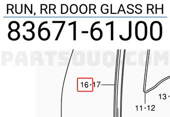Suzuki 8367161J00 RUN, RR DOOR GLASS RH