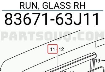 Suzuki 8367163J11 RUN, GLASS RH
