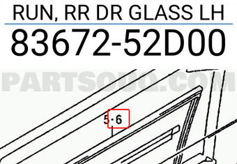 Suzuki 8367252D00 RUN, RR DR GLASS LH
