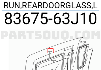 Suzuki 8367563J10 RUN,REARDOORGLASS,L