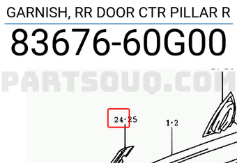 Suzuki 8367660G00 GARNISH, RR DOOR CTR PILLAR R