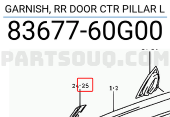 Suzuki 8367760G00 GARNISH, RR DOOR CTR PILLAR L