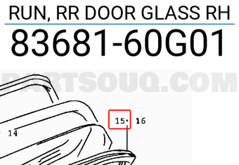 Suzuki 8368160G01 RUN, RR DOOR GLASS RH