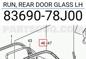 Suzuki 8369078J00 RUN, REAR DOOR GLASS LH