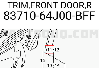 Suzuki 8371064J00BFF TRIM,FRONT DOOR,R