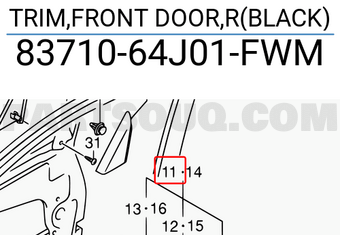 Suzuki 8371064J01FWM TRIM,FRONT DOOR,R(BLACK)