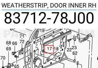 Suzuki 8371278J00 WEATHERSTRIP, DOOR INNER RH
