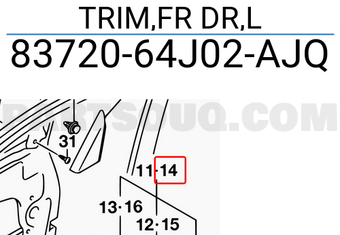 Suzuki 8372064J02AJQ TRIM,FR DR,L