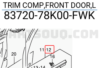 Suzuki 8372078K00FWK TRIM COMP,FRONT DOOR,L