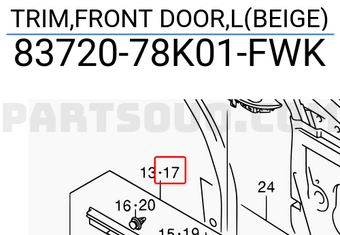 Suzuki 8372078K01FWK TRIM,FRONT DOOR,L(BEIGE)