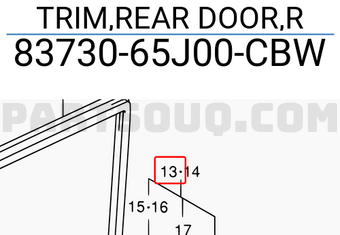 Suzuki 8373065J00CBW TRIM,REAR DOOR,R