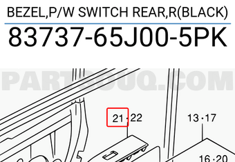 Suzuki 8373765J005PK BEZEL,P/W SWITCH REAR,R(BLACK)