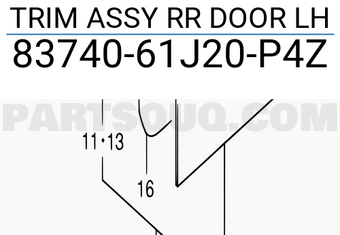 Suzuki 8374061J20P4Z TRIM ASSY RR DOOR LH