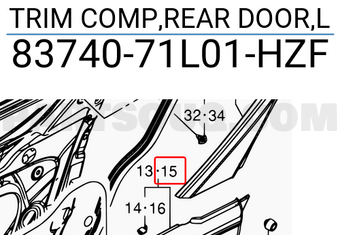 Suzuki 8374071L01HZF TRIM COMP,REAR DOOR,L