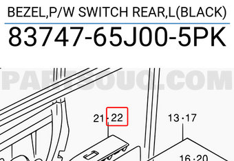Suzuki 8374765J005PK BEZEL,P/W SWITCH REAR,L(BLACK)
