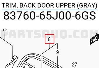 Suzuki 8376065J006GS TRIM, BACK DOOR UPPER (GRAY)