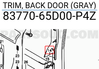 Suzuki 8377065D00P4Z TRIM, BACK DOOR (GRAY)