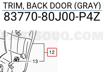 Suzuki 8377080J00P4Z TRIM, BACK DOOR (GRAY)