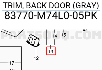 Suzuki 83770M74L005PK TRIM, BACK DOOR (GRAY)