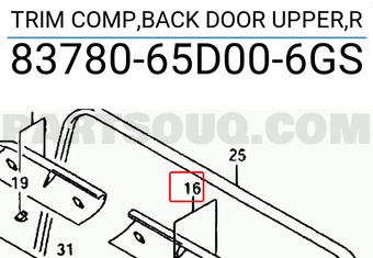 Suzuki 8378065D006GS TRIM COMP,BACK DOOR UPPER,R