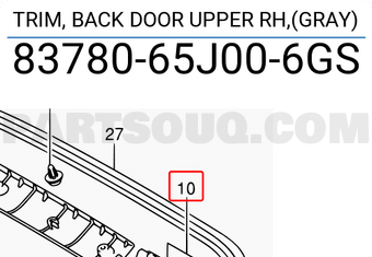 Suzuki 8378065J006GS TRIM, BACK DOOR UPPER RH,(GRAY)
