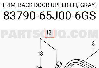 Suzuki 8379065J006GS TRIM, BACK DOOR UPPER LH,(GRAY)