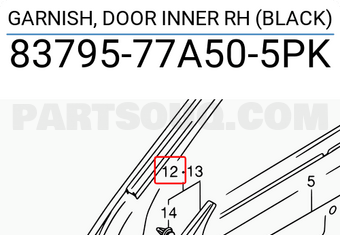 Suzuki 8379577A505PK GARNISH, DOOR INNER RH (BLACK)