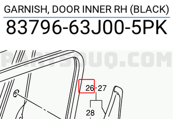 Suzuki 8379663J005PK GARNISH, DOOR INNER RH (BLACK)