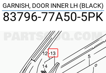 Suzuki 8379677A505PK GARNISH, DOOR INNER LH (BLACK)