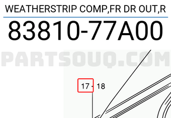 Suzuki 8381077A00 WEATHERSTRIP COMP,FR DR OUT,R