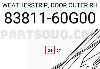 Suzuki 8381160G00 WEATHERSTRIP, DOOR OUTER RH