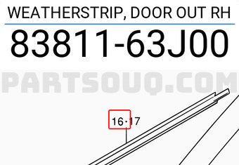Suzuki 8381163J00 WEATHERSTRIP, DOOR OUT RH